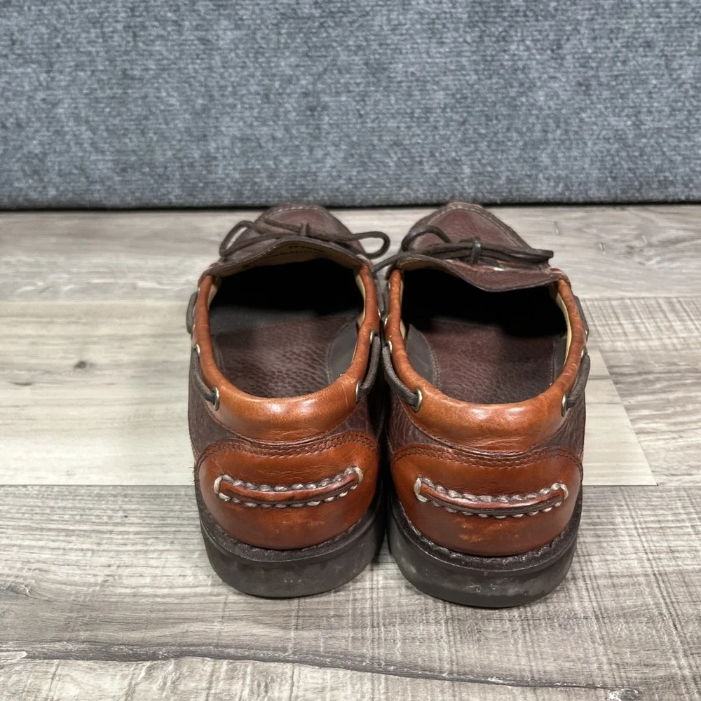 L.L. Bean Allagash Mens 10 D Bison Leather Boat Shoes Slip-On Mock‎ Toe 273080